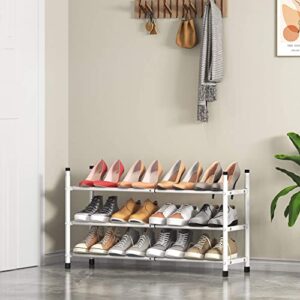 TZAMLI 3-Tier Stackable Closet Shoe Rack Organizer, Expandable and Adjustable Metal Shoes Shelf Storage Small Shoe Rack for Entryway Dorm, White