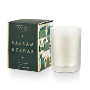 illume balsam & cedar gifted glass candle, green