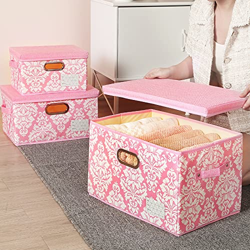 SEEKIND Storage Box, Decorative Storage Bins with Lid,6 in 1 Set,with Handles,Foldable for Space Saving Storage Boxes,for Bras，Clothes, Cosmetic,Blankets (Pink) …