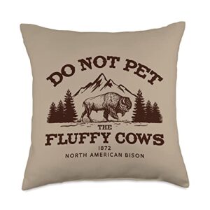 vintage fluffy cows american bison vintage do not pet funny buffalo fluffy cow throw pillow, 18x18, multicolor
