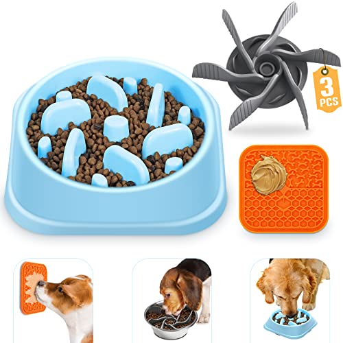 MooonGem 3 PCS Slow Feeder Dog Bowls, Lick Mat for Dogs, Dog Slow Feeder Insert with Strong Suction for Large Medium Small Dogs Cats, Dog Licking Pad, Puzzle Feeding Bowl Mat for Pets