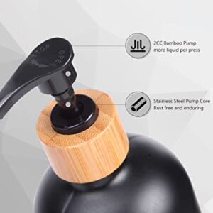 Glass Kitchen Soap Dispenser Set, Both Glass Soap Dispensers Equipped with Pumps& Bamboo Tray (Matte Black + Old Style Charactor)