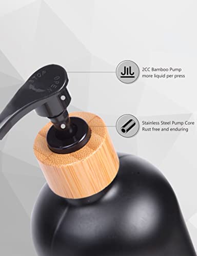 Glass Kitchen Soap Dispenser Set, Both Glass Soap Dispensers Equipped with Pumps& Bamboo Tray (Matte Black + Old Style Charactor)