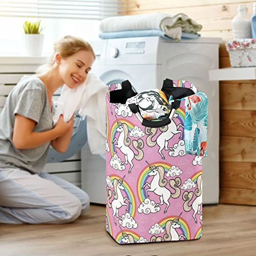 xigua Unicorn Rainbow Cloud Large Laundry Basket Hamper, Waterproof Collapsible Dirty Clothes Organizer Bag with Handles Laundry Storage Bins for Bathroom, College Dorms, Bedroom