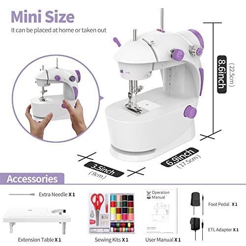 KPCB Mini Sewing Machines 2.0 with Backstitch, Upgraded Sewing Machine for Beginners or Kids with LED Strip & Adjustable Stitches