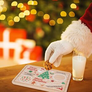 AnyDesign Santa Cookie Plate Rectangle Christmas Wooden Santa Treat Plate Xmas Eve Santa Milk and Cookie Tray Cute Plate Platter Mat Wooden Tray Plate for Christmas Decoration Supplies