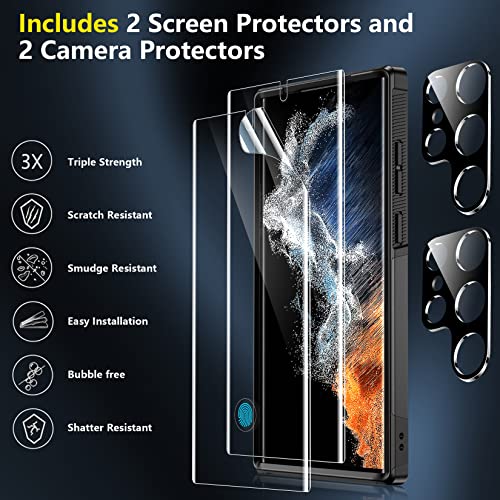 SPIDERCASE for Samsung Galaxy S22 Ultra Case, [10 FT Military Grade Drop Protection],with 2 Pack [Soft Screen Protector + Camera Lens Protector] Heavy Duty Shockproof Case,Black