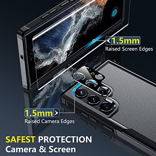 SPIDERCASE for Samsung Galaxy S22 Ultra Case, [10 FT Military Grade Drop Protection],with 2 Pack [Soft Screen Protector + Camera Lens Protector] Heavy Duty Shockproof Case,Black