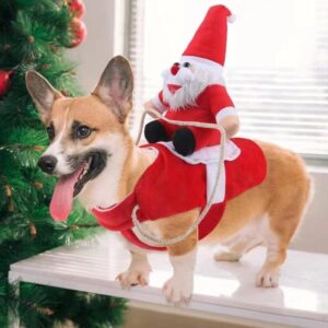 Santa Dog Costume Christmas, Puppy Clothes Santa Claus Riding Pet Outfit Winter Warm Vest Costumes, Pet Cosplay Costumes Party Dressing up Outfit for Small Medium Large Dogs and Cats (Medium)