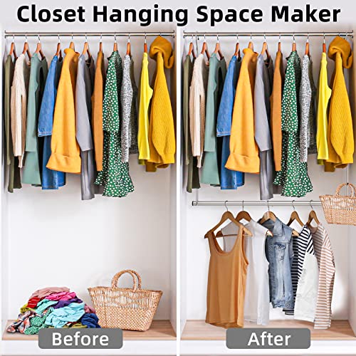 STARTOSTAR Closet Hanging Rod, Width and Height Adjustable Closet Extender Hanging Rod, Closet Hanging Organizer, Stainless Steel Double Closet Rod, Space-Saving Clothes Hanging Bar -2 Pack