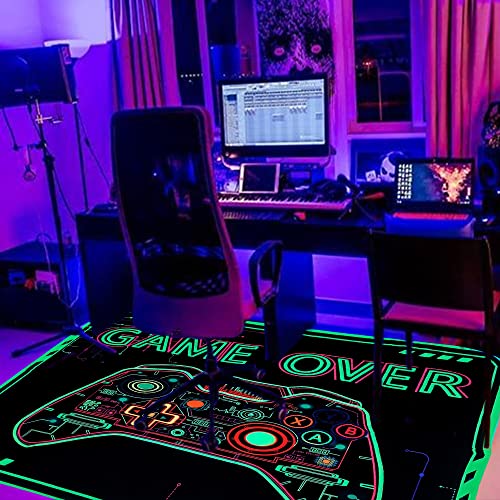 Csivoisw Gamer Rug Boys Gaming Rug for Kid Bedroom Game Printed Carpet, Glow in The Blacklight Game Rug, Playroom Large Non-Slip Rug Mat for Teen Boys Girls Room Decor 60x39 Inch