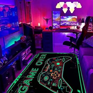 Csivoisw Gamer Rug Boys Gaming Rug for Kid Bedroom Game Printed Carpet, Glow in The Blacklight Game Rug, Playroom Large Non-Slip Rug Mat for Teen Boys Girls Room Decor 60x39 Inch