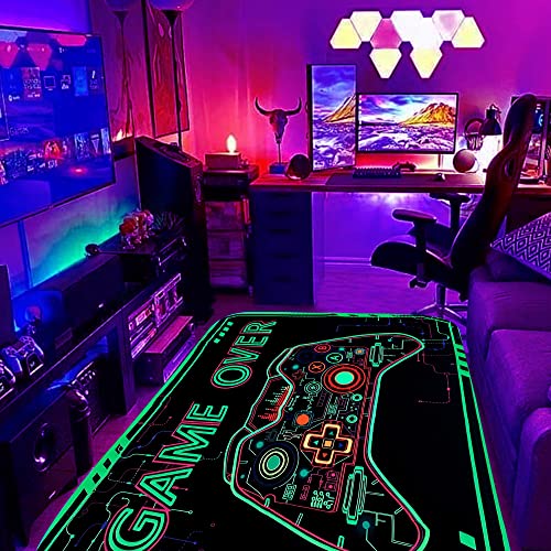 Csivoisw Gamer Rug Boys Gaming Rug for Kid Bedroom Game Printed Carpet, Glow in The Blacklight Game Rug, Playroom Large Non-Slip Rug Mat for Teen Boys Girls Room Decor 60x39 Inch