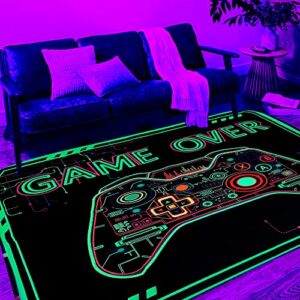 csivoisw gamer rug boys gaming rug for kid bedroom game printed carpet, glow in the blacklight game rug, playroom large non-slip rug mat for teen boys girls room decor 60x39 inch