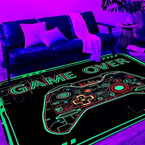 Csivoisw Gamer Rug Boys Gaming Rug for Kid Bedroom Game Printed Carpet, Glow in The Blacklight Game Rug, Playroom Large Non-Slip Rug Mat for Teen Boys Girls Room Decor 60x39 Inch