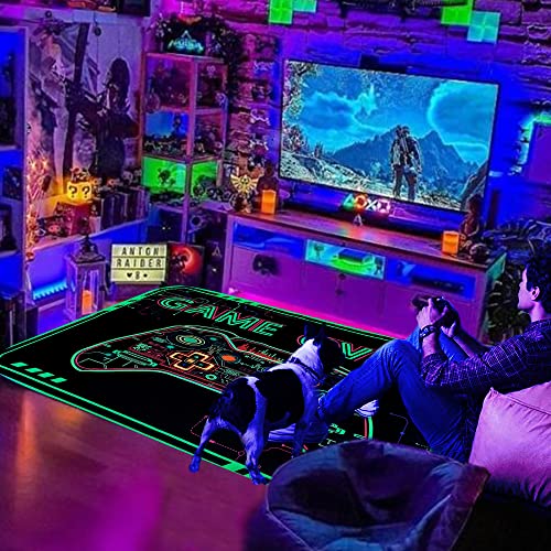 Csivoisw Gamer Rug Boys Gaming Rug for Kid Bedroom Game Printed Carpet, Glow in The Blacklight Game Rug, Playroom Large Non-Slip Rug Mat for Teen Boys Girls Room Decor 60x39 Inch