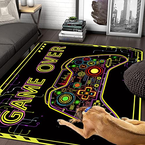 Csivoisw Gamer Rug Boys Gaming Rug for Kid Bedroom Game Printed Carpet, Glow in The Blacklight Game Rug, Playroom Large Non-Slip Rug Mat for Teen Boys Girls Room Decor 60x39 Inch