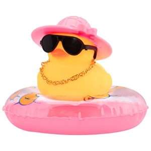 wonuu car rubber duck car duck decoration dashboard car ornament for car dashboard decoration accessories with mini flower hat swim ring necklace and sunglasses (a_pink flower hat)