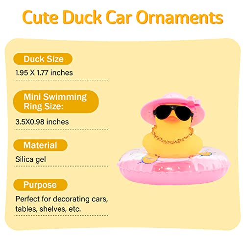 wonuu Car Rubber Duck Car Duck Decoration Dashboard Car Ornament for Car Dashboard Decoration Accessories with Mini Flower Hat Swim Ring Necklace and Sunglasses (A_Pink Flower Hat)