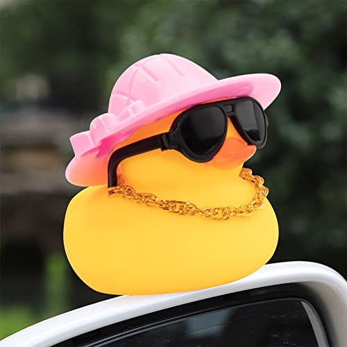 wonuu Car Rubber Duck Car Duck Decoration Dashboard Car Ornament for Car Dashboard Decoration Accessories with Mini Flower Hat Swim Ring Necklace and Sunglasses (A_Pink Flower Hat)