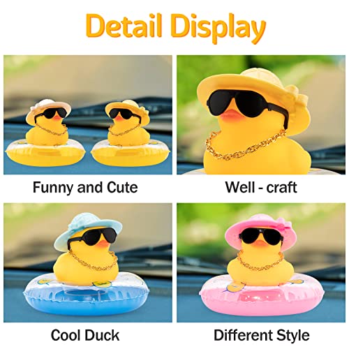 wonuu Car Rubber Duck Car Duck Decoration Dashboard Car Ornament for Car Dashboard Decoration Accessories with Mini Flower Hat Swim Ring Necklace and Sunglasses (A_Pink Flower Hat)