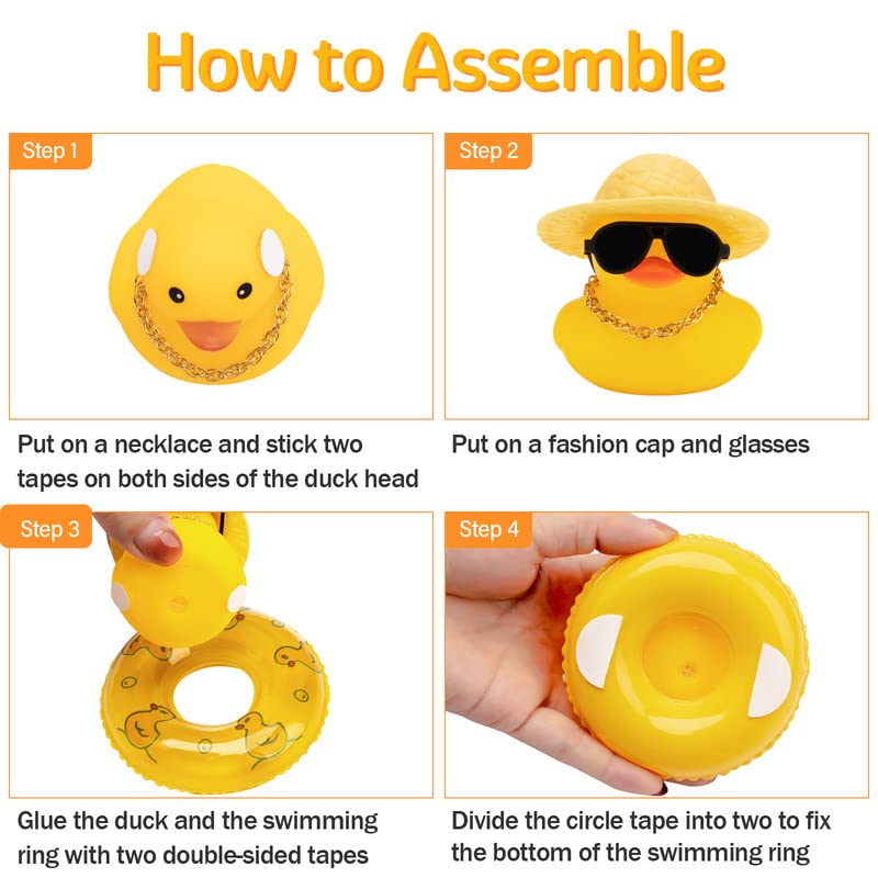 wonuu Car Rubber Duck Car Duck Decoration Dashboard Car Ornament for Car Dashboard Decoration Accessories with Mini Flower Hat Swim Ring Necklace and Sunglasses (A_Pink Flower Hat)