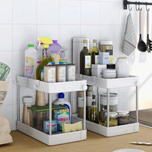 2 Pack Under Sink Organizer,2 Tier Under Sink Organizers And Storage For Kitchen Bathroom,Under Sink Cabinet Organizer，Multi-purpose Stable And Sturdy Cabinet Countertop Organizer,White