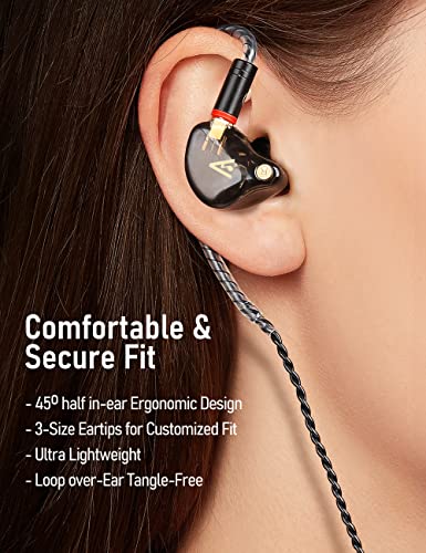 Audiovance Vibes 201L Wired Earbuds in-Ear Headphones, Lightning to 3.5mm Adapter & Braided Cord, Noise Isolating Bass Driven Earphones, Carry Case, Ear Buds Tips, 3.5mm Jack (Clear Brown, No Mic)