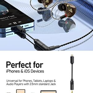 Audiovance Vibes 201L Wired Earbuds in-Ear Headphones, Lightning to 3.5mm Adapter & Braided Cord, Noise Isolating Bass Driven Earphones, Carry Case, Ear Buds Tips, 3.5mm Jack (Clear Brown, No Mic)