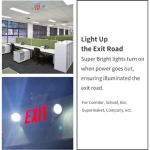 Red LED Exit Sign Emergency Lights with 2 Adjustable Head Lights, Red Letter Emergency Exit Lighting With Battery backup For Restaurant, Commercial, Family Emergency, UL-Listed, 120-277V, 6PCS