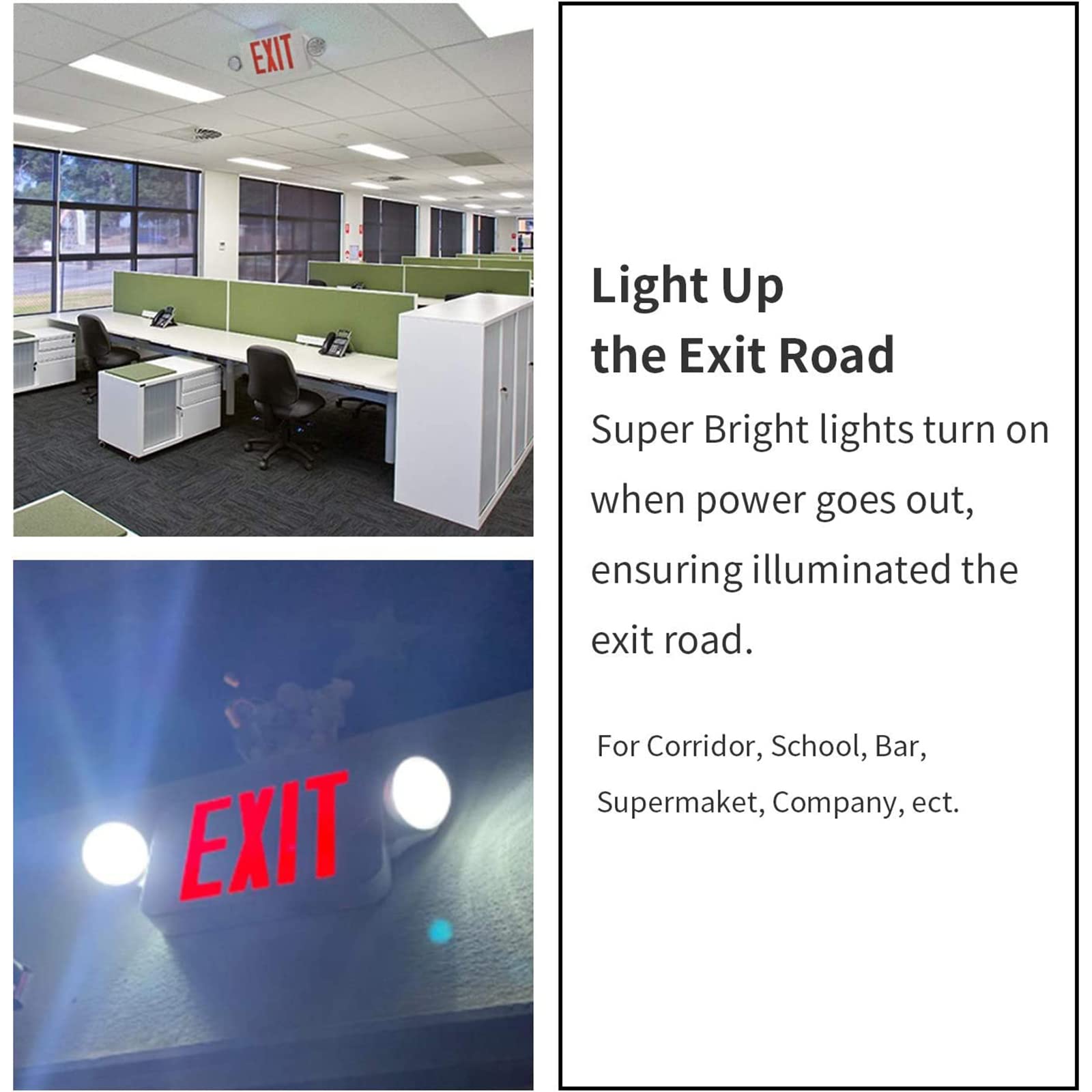 Red LED Exit Sign Emergency Lights with 2 Adjustable Head Lights, Red Letter Emergency Exit Lighting With Battery backup For Restaurant, Commercial, Family Emergency, UL-Listed, 120-277V, 6PCS