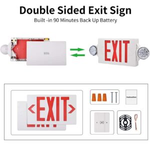 Red LED Exit Sign Emergency Lights with 2 Adjustable Head Lights, Red Letter Emergency Exit Lighting With Battery backup For Restaurant, Commercial, Family Emergency, UL-Listed, 120-277V, 6PCS