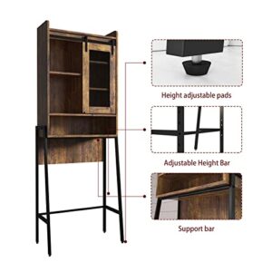 Walmokid Bathroom Storage Cabinet Over Toilet w/Adjustable Shelf & Sliding Door, 5-Tier Over The Toilet Storage Rack Anti-tilt Bathroom Organizer Over Toilet,Rustic Brown