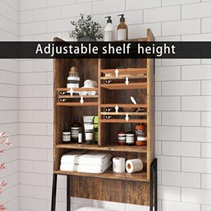 Walmokid Bathroom Storage Cabinet Over Toilet w/Adjustable Shelf & Sliding Door, 5-Tier Over The Toilet Storage Rack Anti-tilt Bathroom Organizer Over Toilet,Rustic Brown