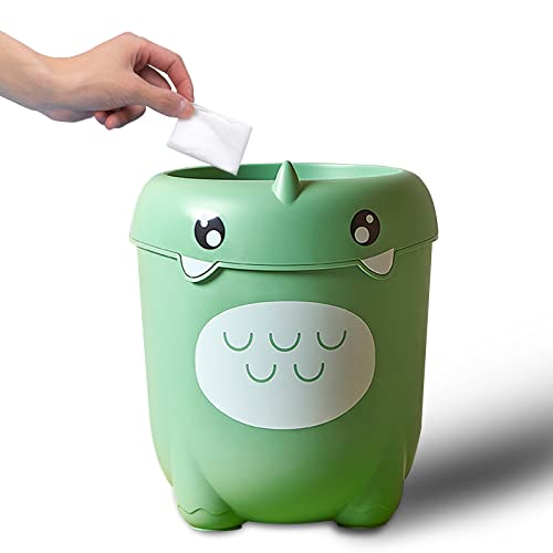 Benshukam Cartoon Garbage Bin Dinosaur Trash Can Plastic Garbage Can Waterproof Wastebasket Garbage Waste Basket with Pressure Ring for Home Kitchen Bathroom Pink