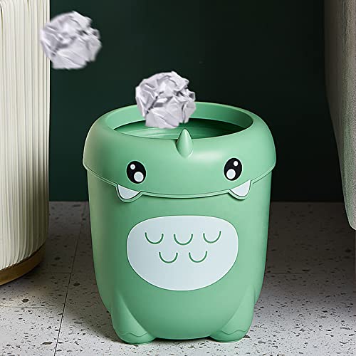 Benshukam Cartoon Garbage Bin Dinosaur Trash Can Plastic Garbage Can Waterproof Wastebasket Garbage Waste Basket with Pressure Ring for Home Kitchen Bathroom Pink
