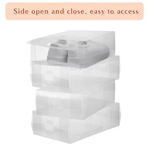 24 Pcs Women's Shoe Box Clear Plastic Stackable Shoe Storage Organizer Foldable Heavy Duty Shoe Containers for Closet Apartments Small Spaces Dorm Bedroom, 12 x 7.5 x 3.7 Inches