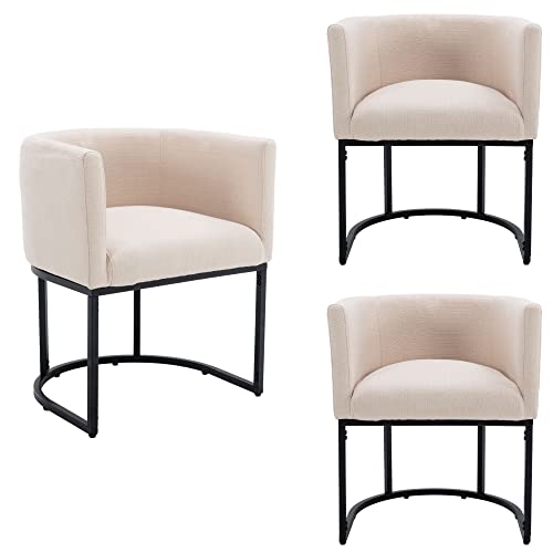 RIVOVA Mid Century Modern Dining Room Chairs Set of 3, Linen Upholstered Arm Chairs with Back and Black Legs Accent Chairs Side Chairs for Home Kitchen Living Room, Cream