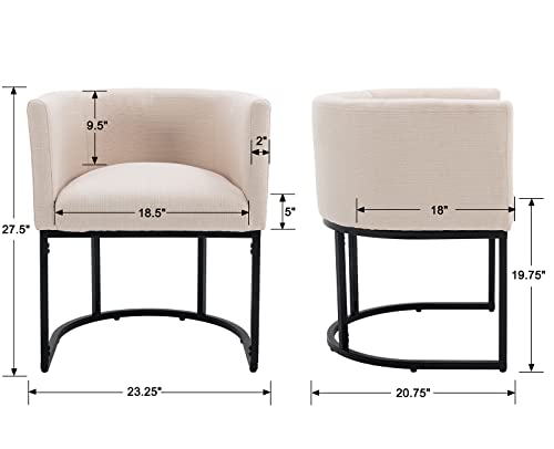 RIVOVA Mid Century Modern Dining Room Chairs Set of 3, Linen Upholstered Arm Chairs with Back and Black Legs Accent Chairs Side Chairs for Home Kitchen Living Room, Cream