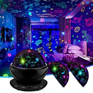 vsaten night light for kids, dinosaur night light projector, 3 in 1 360° rotating dino projector lamp with planets & animal theme for kids bedroom decor, dinosaur toys gifts for 3-10 year old boys