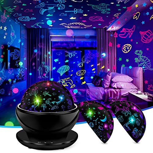 VSATEN Night Light for Kids, Dinosaur Night Light Projector, 3 in 1 360° Rotating Dino Projector Lamp with Planets & Animal Theme for Kids Bedroom Decor, Dinosaur Toys Gifts for 3-10 Year Old Boys