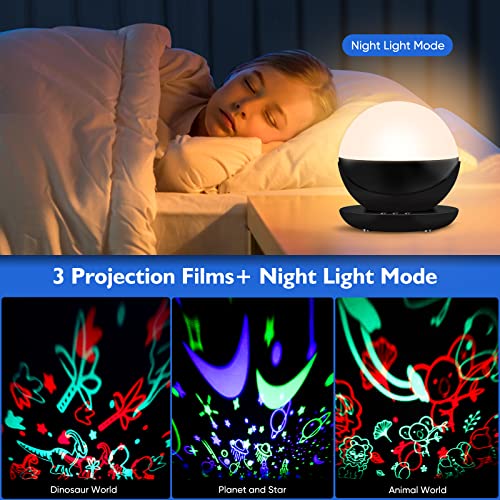 VSATEN Night Light for Kids, Dinosaur Night Light Projector, 3 in 1 360° Rotating Dino Projector Lamp with Planets & Animal Theme for Kids Bedroom Decor, Dinosaur Toys Gifts for 3-10 Year Old Boys