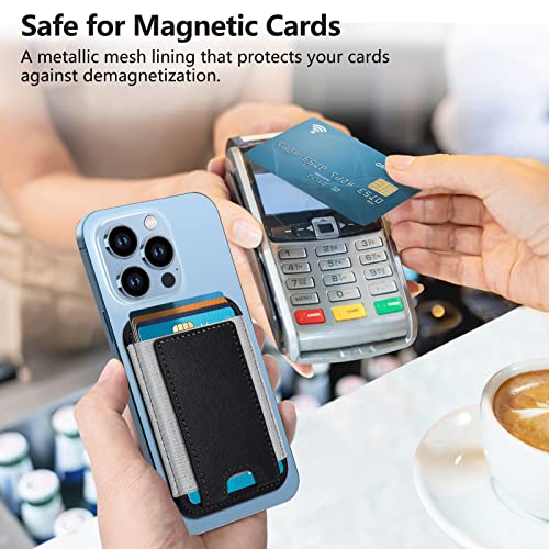 Magnetic Wallet Card Holder Compatible with MagSafe Wallet for iPhone 15/14/13/12 Series, Priume Vegan Leather, Magnetic Card Holder for Back of iPhone 15/14/13/12 Series, 7 Cards Holder, Black