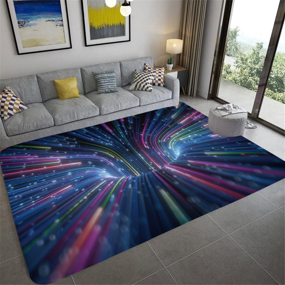 3D Vortex Illusion Area Rug Floor Door Mat Carpet Bottomless Hole Optical Illusion Area Rug, Anti-Skid Non-Woven Doormat for for Living Room Bedroom Kitchen