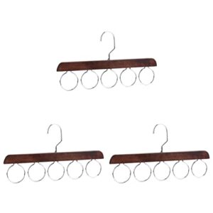 zerodeko 3pcs multifunctional wooden scarf closet organizer hanger ties belts shawls holder rack with 5 loops (retro color)