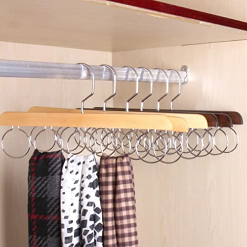 Zerodeko 3pcs Multifunctional Wooden Scarf Closet Organizer Hanger Ties Belts Shawls Holder Rack with 5 Loops (Retro Color)