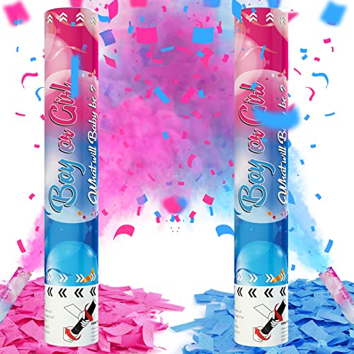 NiToy Gender Reveal Confetti Cannons 1 Pink+1 Blue, Gender Reveal Confetti Powder Cannon, Gender Reveal Decorations and Baby Gender Reveal Party Supplies, 100% Biodegradable Confetti Poppers