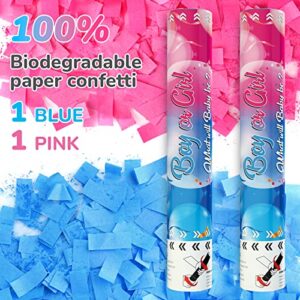 NiToy Gender Reveal Confetti Cannons 1 Pink+1 Blue, Gender Reveal Confetti Powder Cannon, Gender Reveal Decorations and Baby Gender Reveal Party Supplies, 100% Biodegradable Confetti Poppers