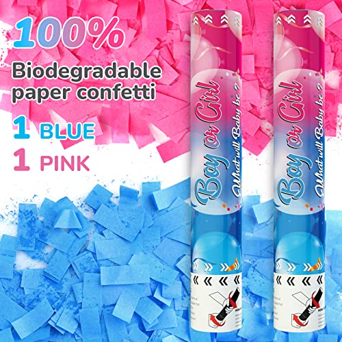 NiToy Gender Reveal Confetti Cannons 1 Pink+1 Blue, Gender Reveal Confetti Powder Cannon, Gender Reveal Decorations and Baby Gender Reveal Party Supplies, 100% Biodegradable Confetti Poppers