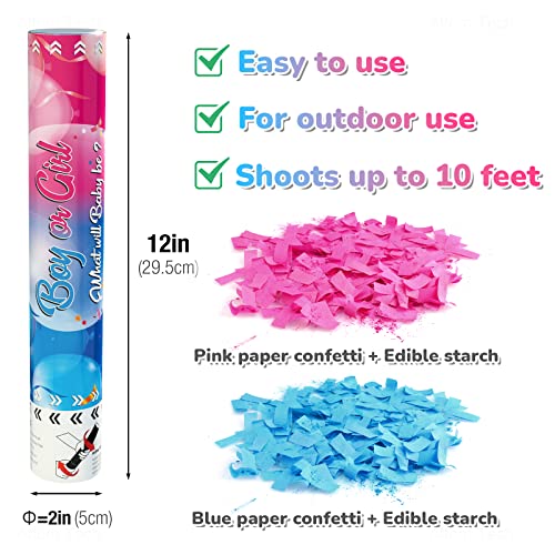 NiToy Gender Reveal Confetti Cannons 1 Pink+1 Blue, Gender Reveal Confetti Powder Cannon, Gender Reveal Decorations and Baby Gender Reveal Party Supplies, 100% Biodegradable Confetti Poppers